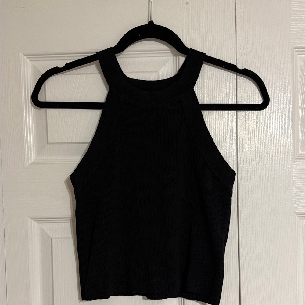 She + Sky Black Halter Crop Top